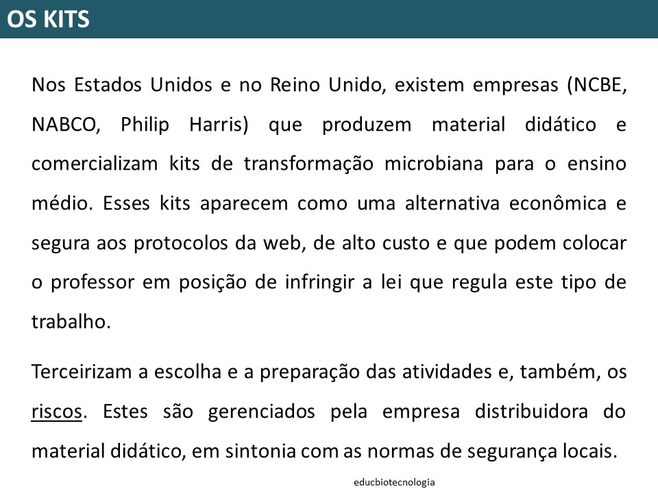 Kits como recursos educativos em diferentes paises